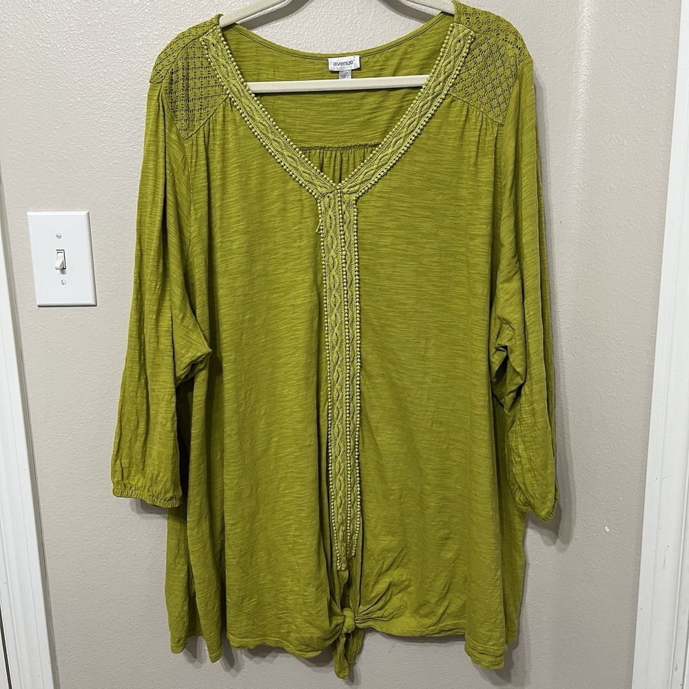 Avenue Women's Knit Top Plus Sz 30-32 (3X) Chartreuse Green 3/4 Sleeve